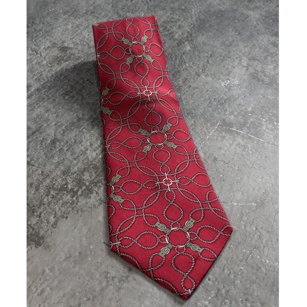 Vintage Hermès Paris Red Rope Equestrian Print 100% Silk Tie Made in France.